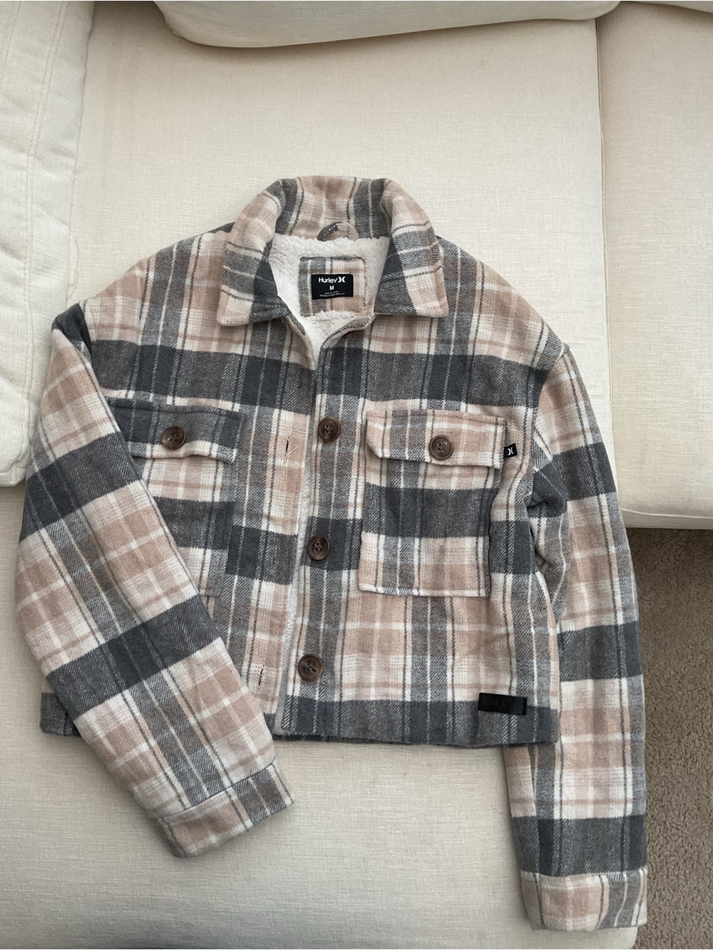 Hurley Cream, Beige and Gray Plaid Jacket